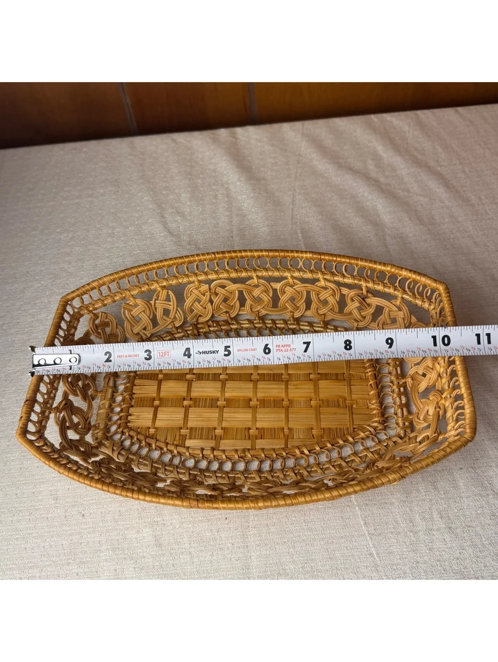 Vintage Wicker Serving Basket Tray Handwoven Rattan Bread Fruit Catchall